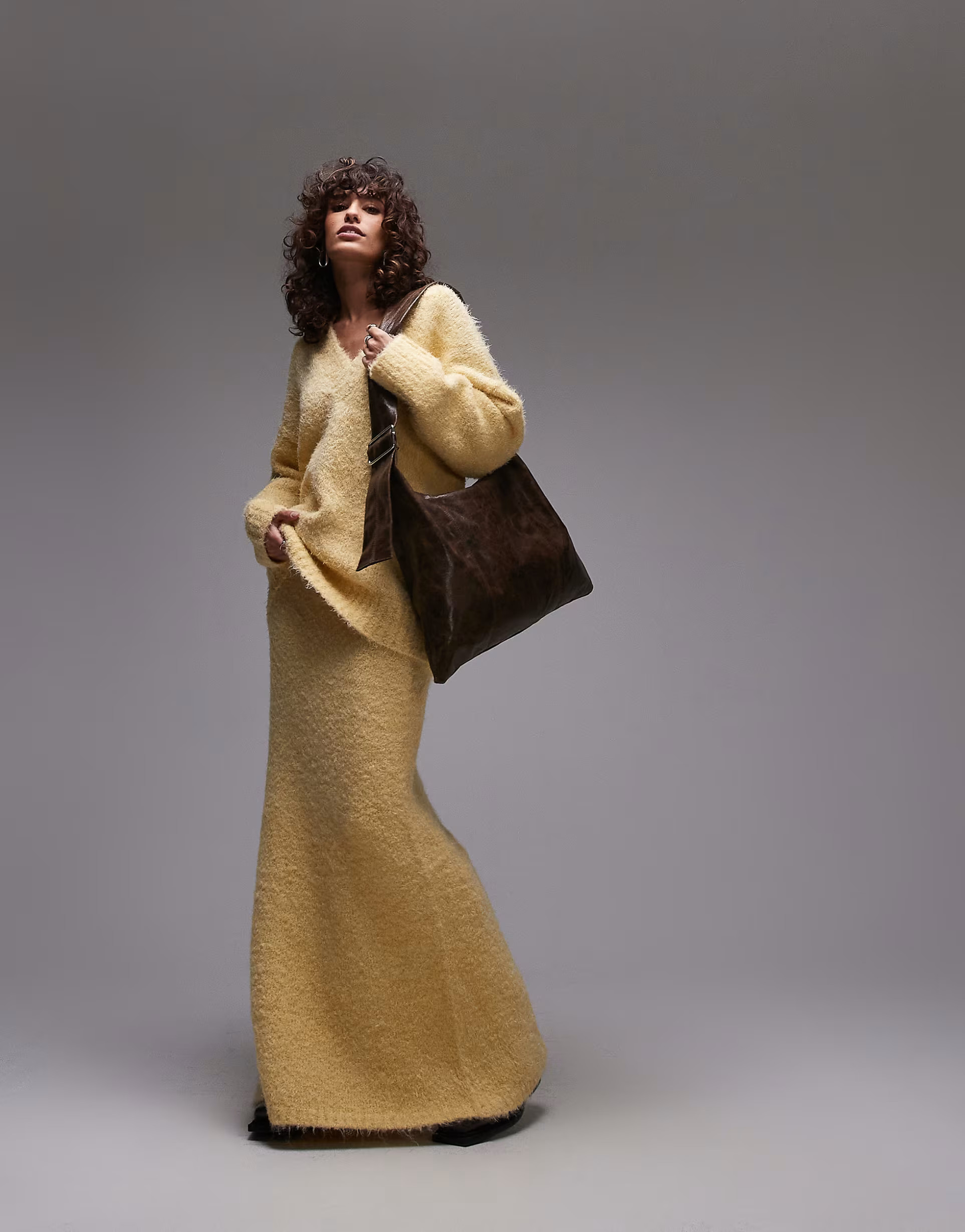 Topshop knitted co-ord fluffy skirt in lemon | ASOS (Global)