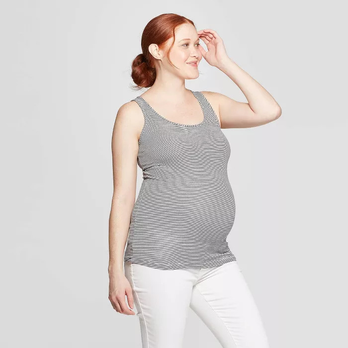 Maternity Striped Scoop Neck Tank Top- Isabel Maternity by Ingrid & Isabel™ Black & White | Target