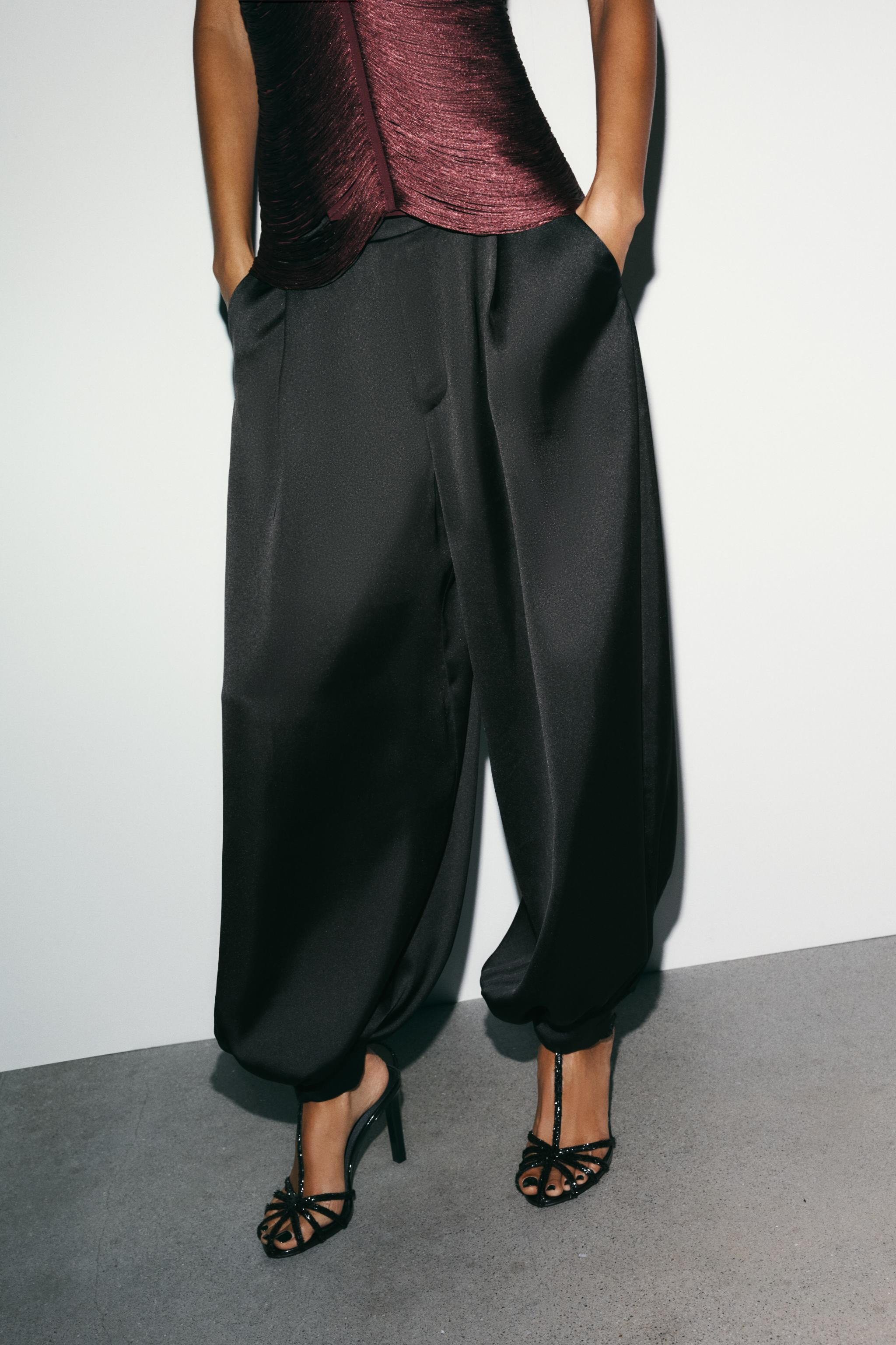 PLEATED SATIN PANTS | Zara US