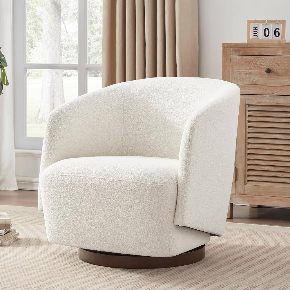 Boucle Swivel Accent Chair, No Assembly Upholstered Armchair with Rubberwood Base, 360° Rotating... | Amazon (US)