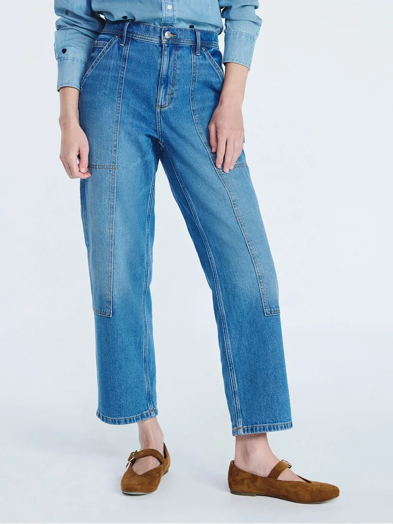 Free Assembly Women's Cropped Straight Leg Utility Jeans, 28” Inseam, Sizes XS-XXL | Walmart (US)