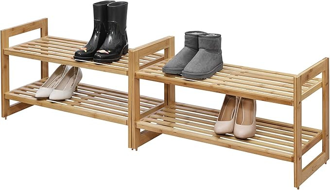 TRINITY Basics 2-Tier Stackable Bamboo Shoe Rack - (2 Pack) (TBFLNA-24112) | Amazon (US)