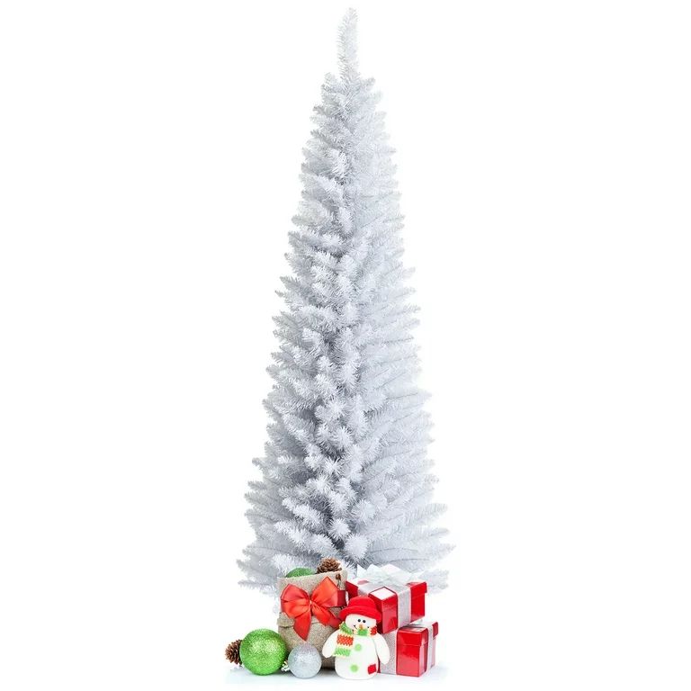 Costway 6ft Unlit Artificial Slim Pencil Christmas Tree with Metal Stand White | Walmart (US)