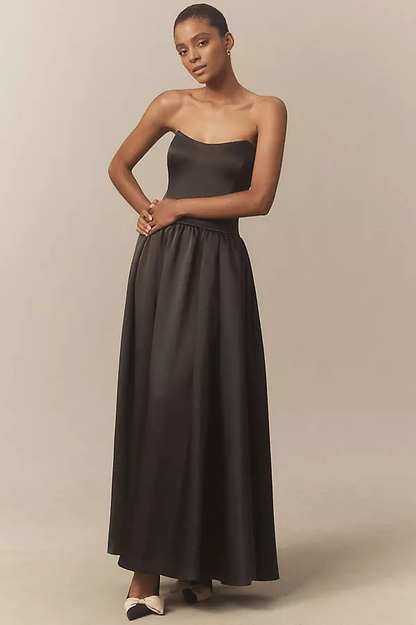 BHLDN Miley Strapless Drop-Waist High-Shine Satin Maxi Dress | Anthropologie (US)