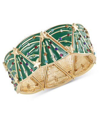Gold-Tone Holiday Tree Stretch Bracelet | Macy's