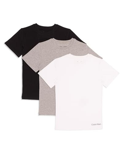Calvin Klein Kids Boys' Short Sleeve Cotton Crewneck T-Shirt Multipack, 3 Pack - White/Heather Grey/Black, Medium | Amazon (US)