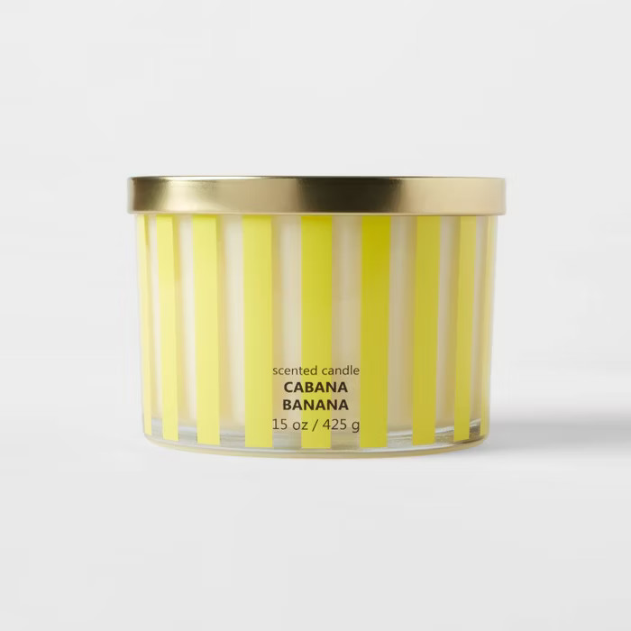 15oz Lidded Glass Jar Yellow Striped Cabana Banana Candle - Opalhouse™ | Target