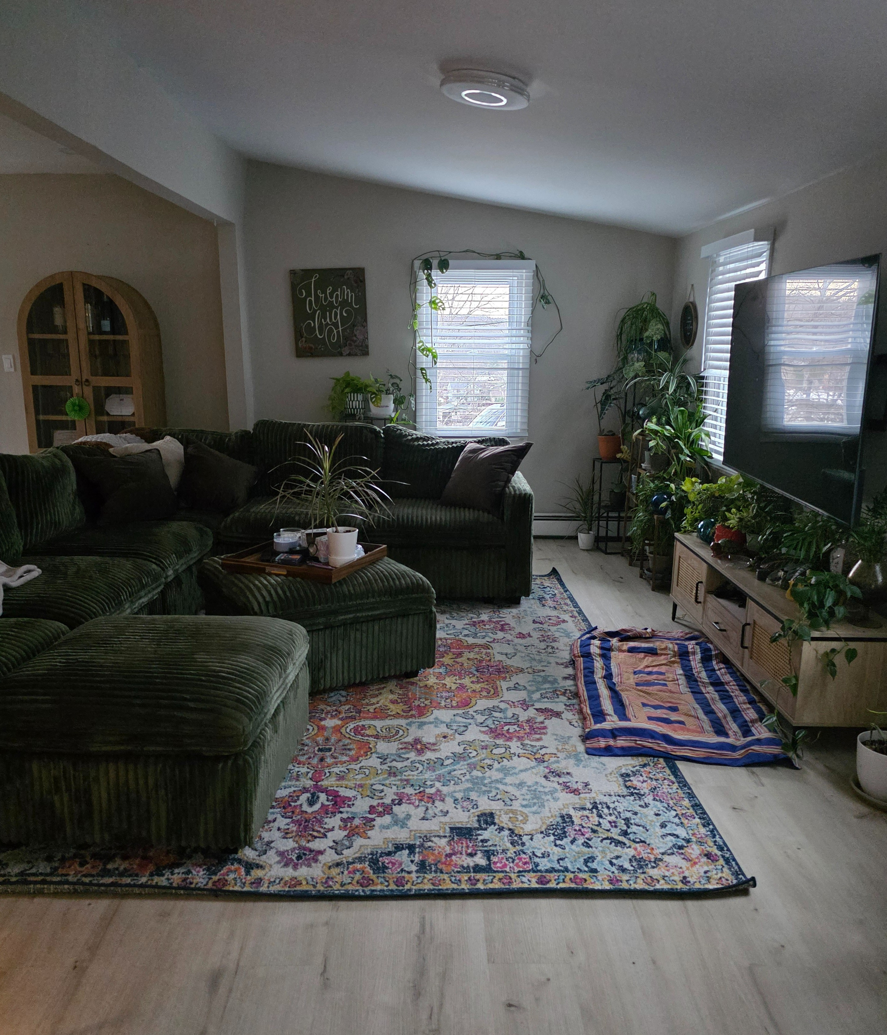 This couch was Soooooo important to me.  I wanted a big sectional couch where everyone could sit together for years and years and finalllllly it is MY living room.  I get to choose.  We can get into the details of the couch on another post because it's magical ✨️ Belffin  Since it was so large and in charge and commanded so much attention I tried to keep the rest simpler and more plants 🪴 there's about 50 so you're not getting that list 🤭 🤣🥰 Ohhhh and that's the cute quilt that Nanny (my grandmother) made for Bruno ❤️ 🔗⬇️#belffin #livingroom #decor   #affiliate #house #plants

#LTKHome #LTKdayinmylife #LTKmomlife