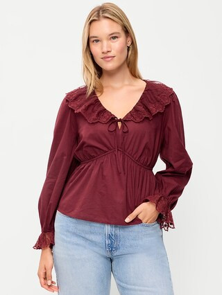 Long-Sleeve Ruffle Collar Peplum Top | Old Navy (US)