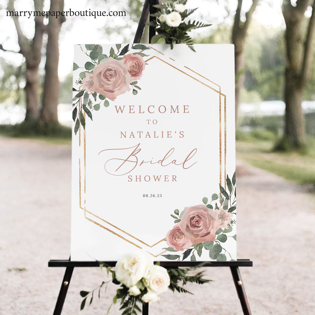 Bridal Shower Welcome Sign Template, Dusky Pink, Printable Pink Floral Bridal Shower Sign, Editab... | Etsy (US)