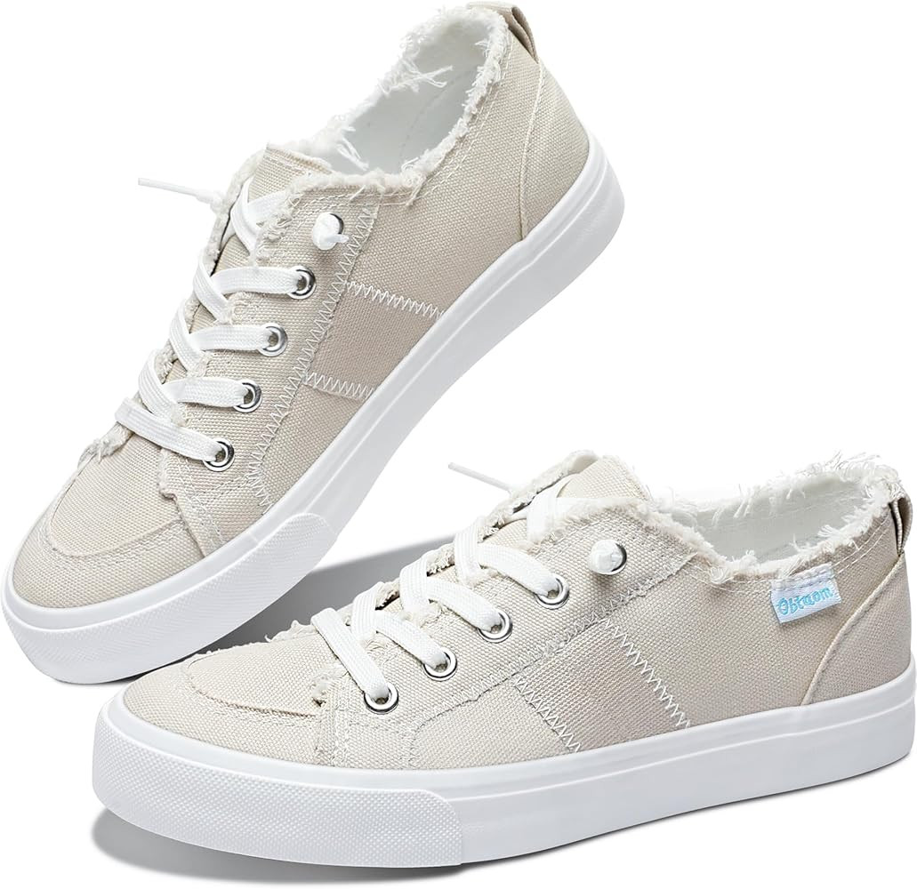 Obtaom Women's Play Fashion Sneaker White Color Washed and Leopard Canvas Slip on Shoes | Amazon (US)