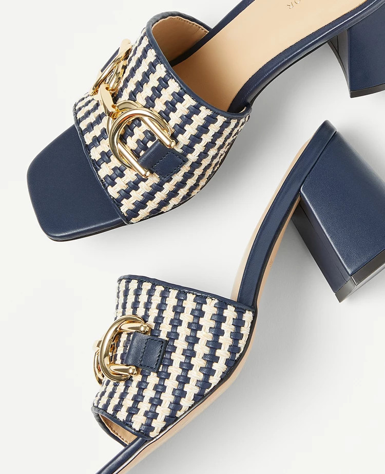 Chain Woven Leather Block Heel Straw Sandals | Ann Taylor (US)