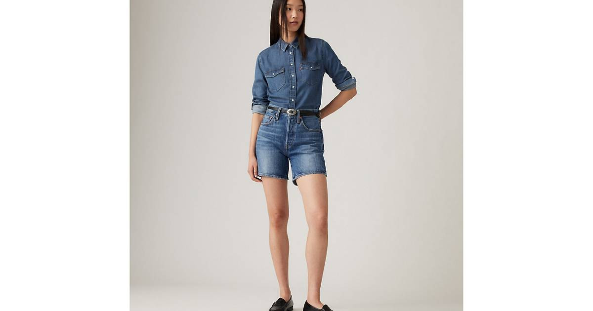 501® Mid Thigh Women's Shorts - Blue | Levi's® CA | Levi's (CA)