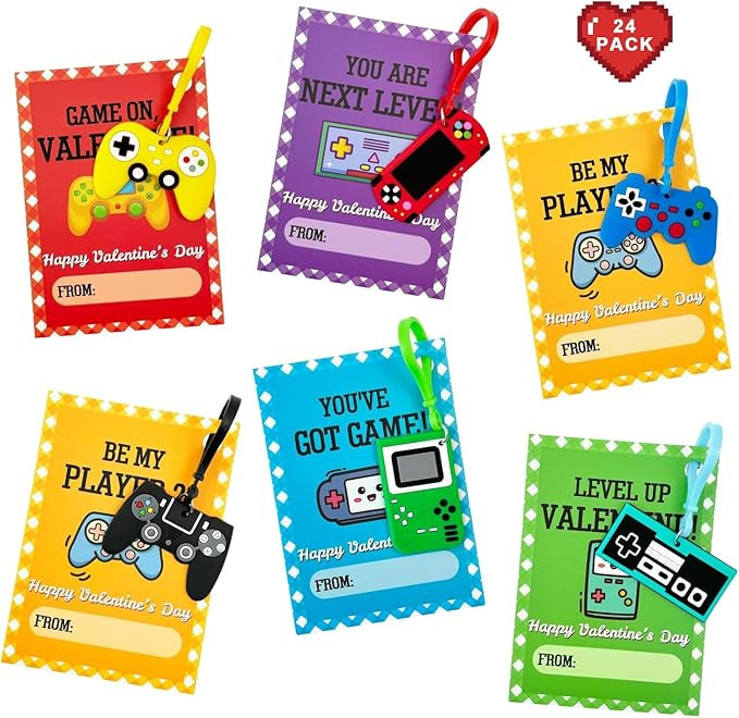 Valentines Day Cards Gifts for Kids Classroom, 24 Pack Video Game Keychains with School Exchange ... | Amazon (US)