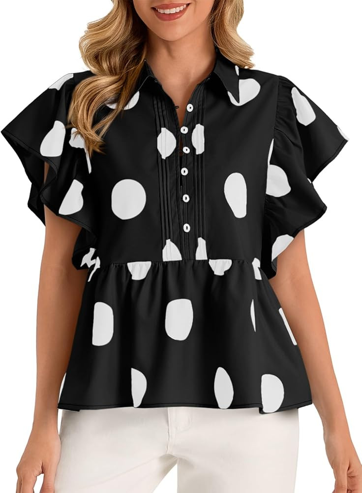 Cicy Bell Womens Polka Dot Babydoll Tops Peplum Ruffle Cap Sleeve Blouses Summer Casual Half Butt... | Amazon (US)