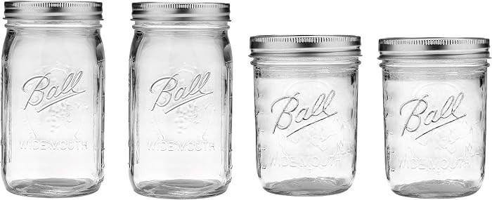 Ball Mason Wide Mouth Jars with Lids and Bands, Set of 4, Two 32oz + Two 16oz Jars (Bundle Pack) | Amazon (US)