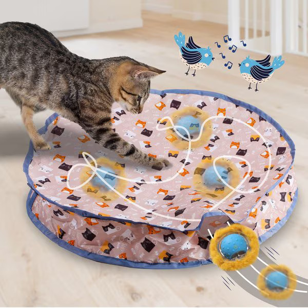 PawsPik Interactive Fast Rolling Play Mat Ball Cat Toy, Tan | Chewy