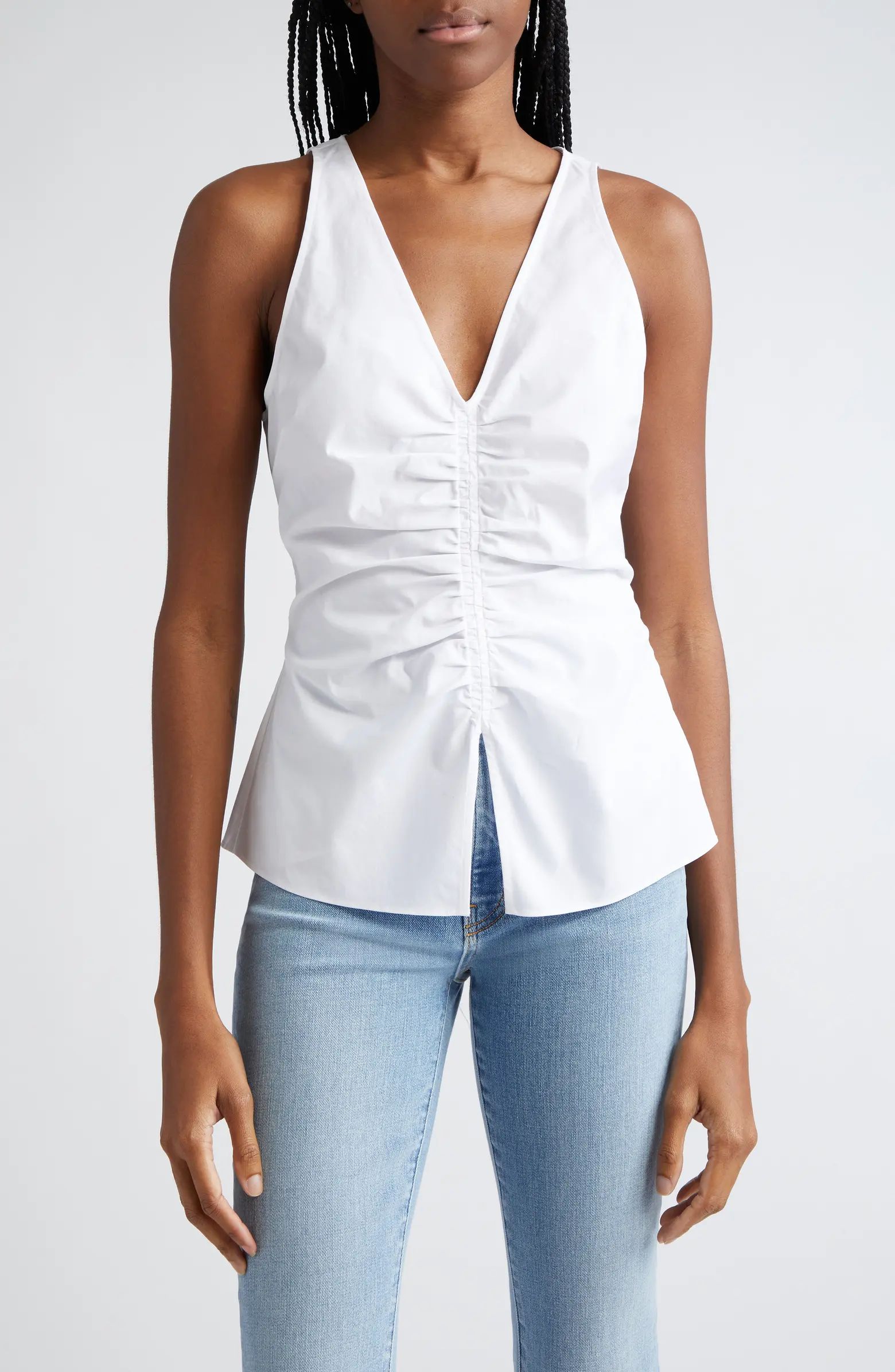 Veronica Beard Oya Center Ruched Stretch Cotton Top | Nordstrom | Nordstrom