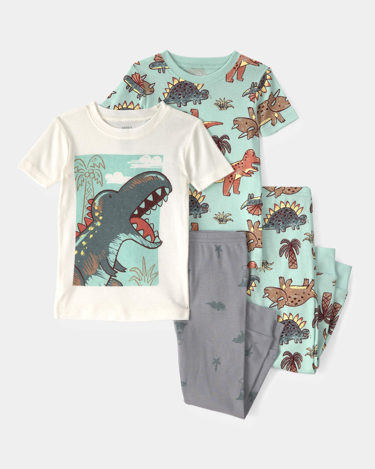 Toddler Boy Dinosaur 100% Cotton Snug Fit 4-Piece Pajama Set - Blue/Grey | Carter's Inc