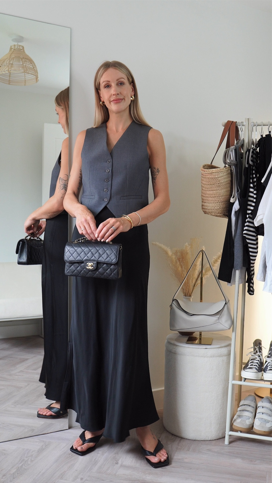 Chic evening outfit - waistcoat - maxi slip skirt - capsule wardrobe - old money aesthetic 

#LTKeurope #LTKstyletip #LTKitbag