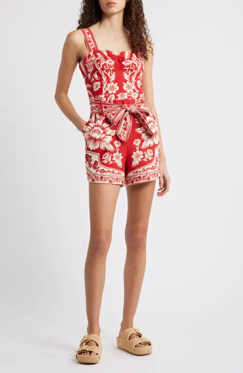 FARM Rio Guanacaste Gathering Print Romper in Red at Nordstrom, Size Large | Nordstrom