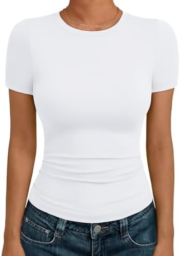 AUTOMET Womens Short Sleeve T Shirts Basic Summer 2026 Workout Tops Crew Neck Gym Crop Tops Trend... | Amazon (US)