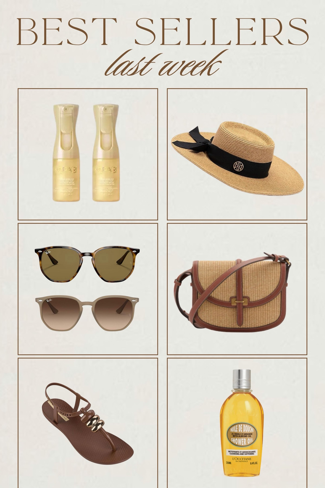 Last week’s top picks — and it’s giving vacay in a cart 🌴👜
You all loved these golden glow essentials, neutral sunnies, and that chic woven crossbody (such a good Amazon find).
The sandal + hat combo is a go-to for beach days or just looking put-together with zero effort.
Everything’s linked on my LTK under Best Sellers — saved in highlights too!

#LTKSwim #LTKTravel #LTKBeauty