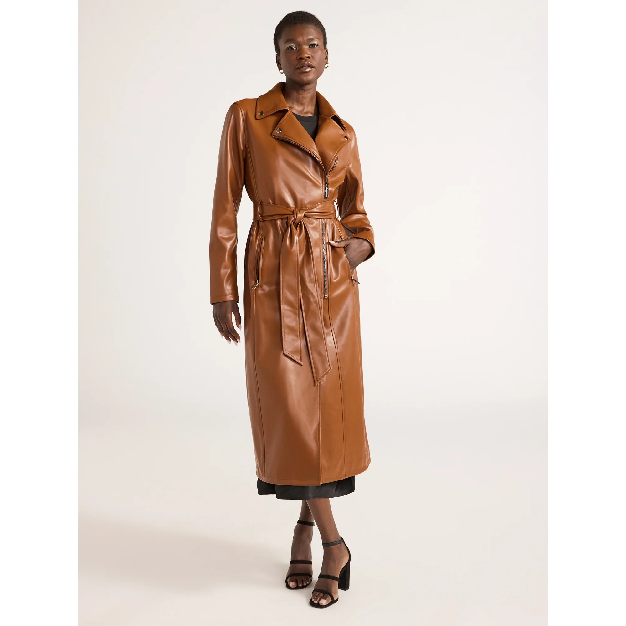 Scoop Women’s Faux Leather Moto Trench Coat, Sizes XS-XXL - Walmart.com | Walmart (US)