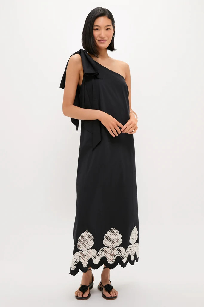 Black One Shoulder Embroidered Glinda Dress | Tuckernuck (US)