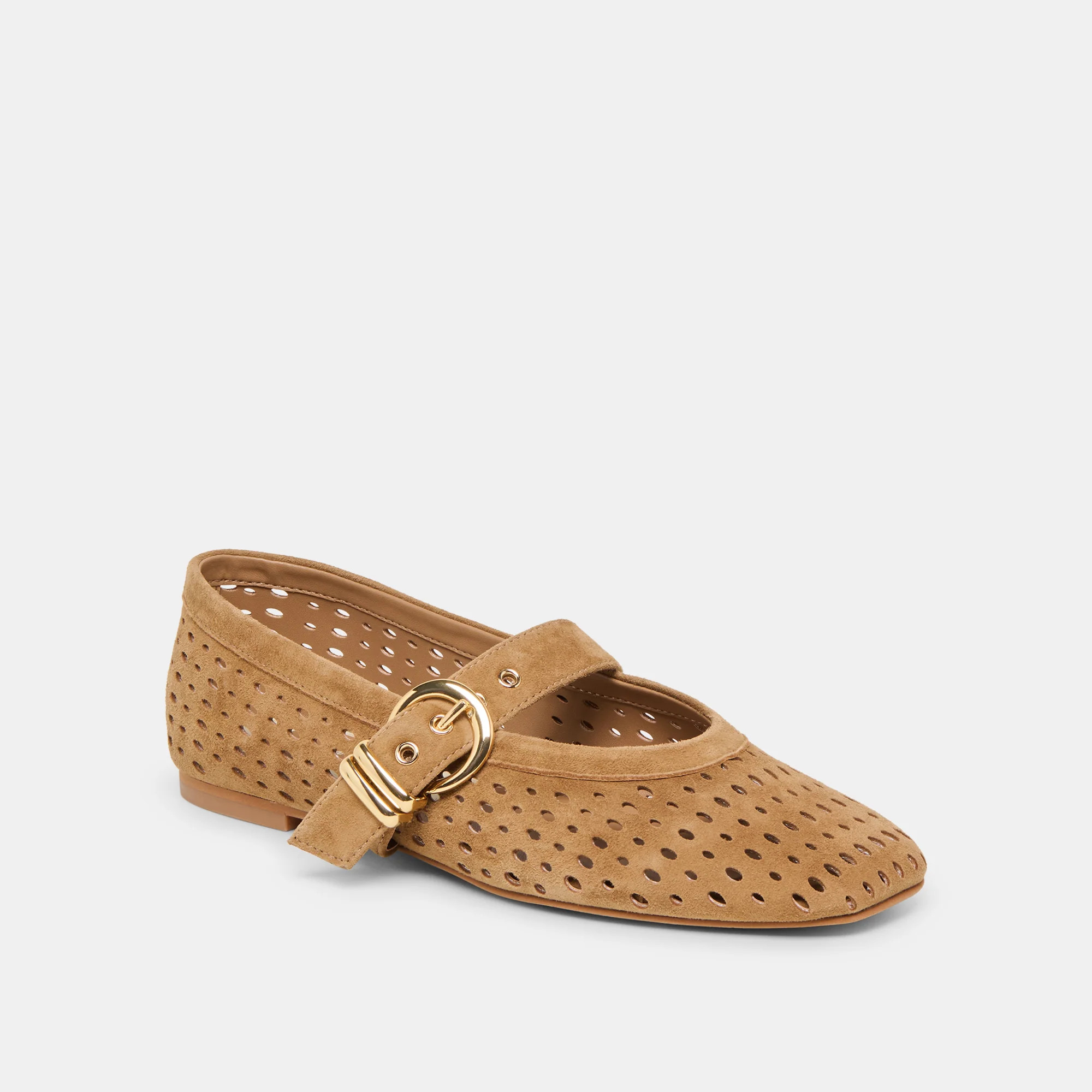 Mikel Ballet Flats Lt Brown Perforated Suede | DolceVita.com
