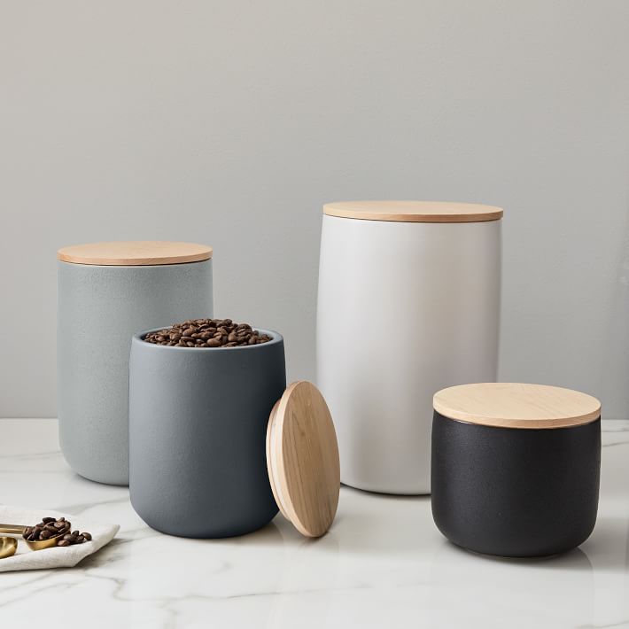 Kaloh Stoneware Kitchen Canisters w/ Wood Tops | West Elm (US)