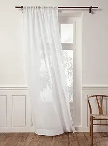 Solino Home Linen Sheer Curtain – 52 x 96 Inch White Rod Pocket Window Panel – 100% Pure Natu... | Amazon (US)