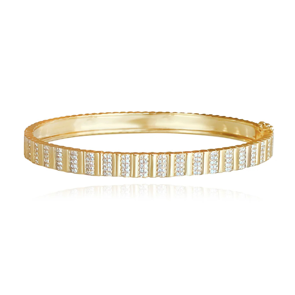 Golden Spaced Pave Bangle | Alev Jewelry