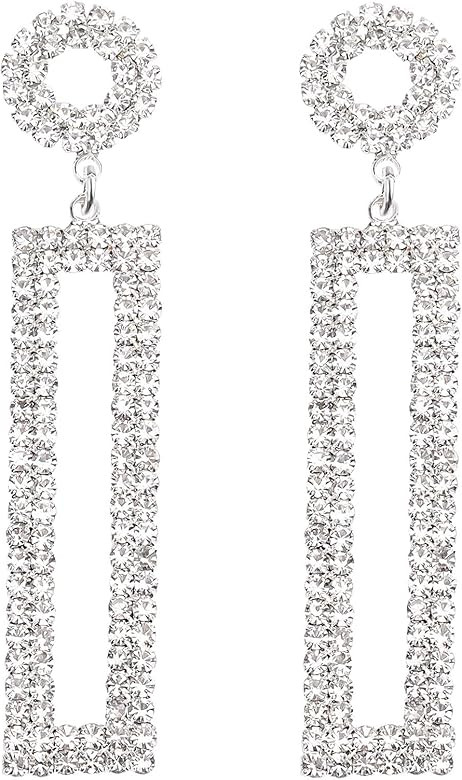 Legitta Rhinestone Long Drop Earrings Statement Rectangle Dangle with Circle Studs Fashion Jewelr... | Amazon (US)