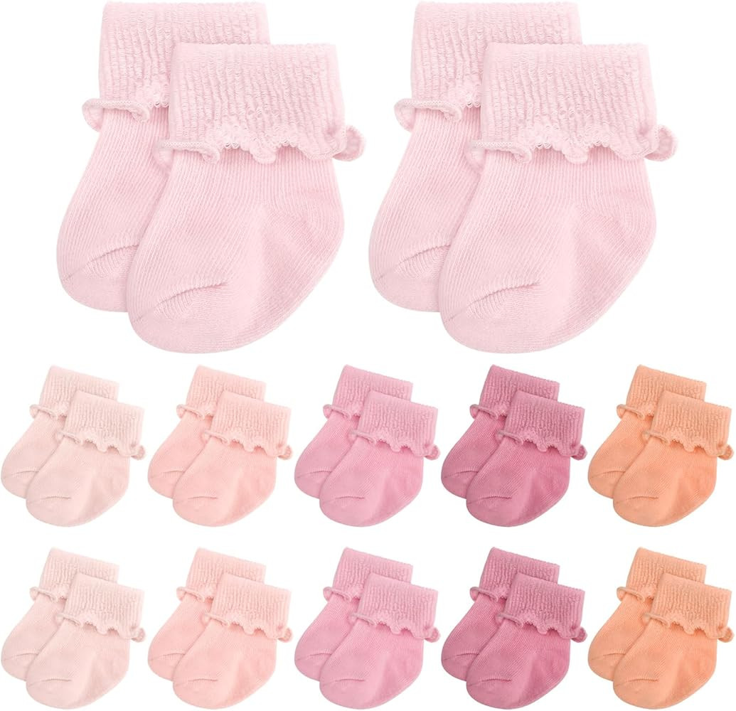 Toulite 12 Pairs Preemie Newborn Baby Ankle Socks Ruffle Turn Cuff Cotton Non-slip Warm Socks for... | Amazon (US)