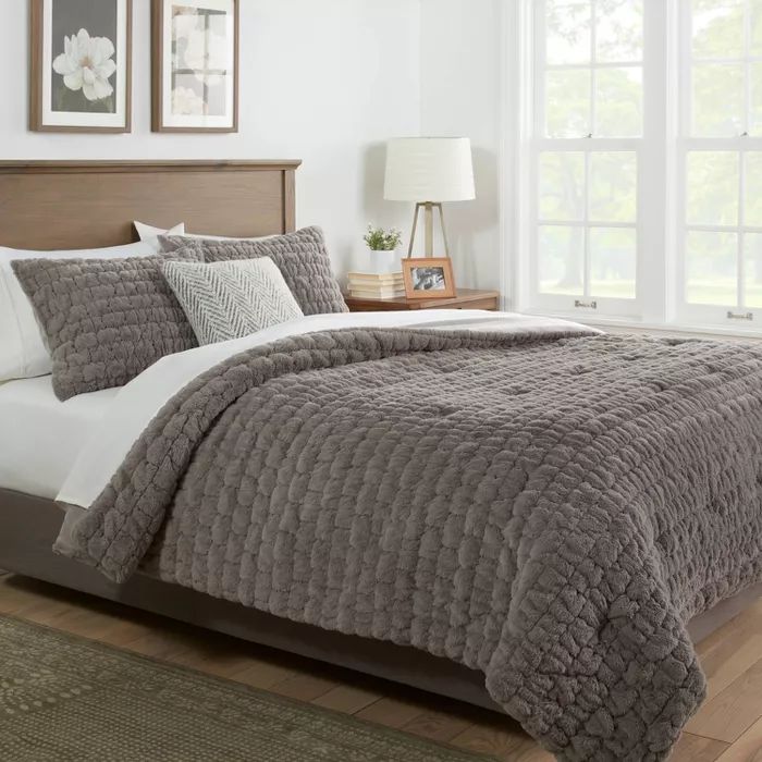 Ruched Faux Fur Comforter & Sham Set - Threshold™ | Target
