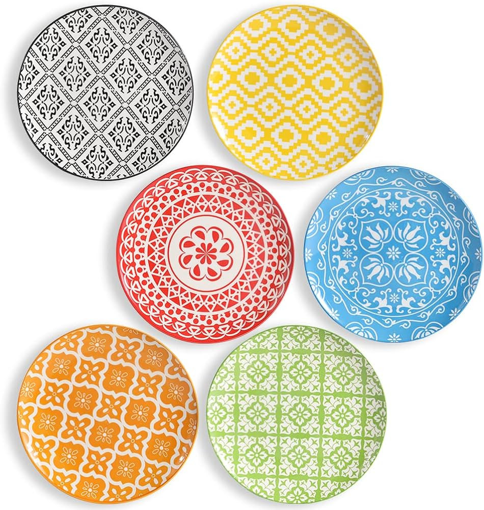 Plate Set 8 Inch - Salad Plates | Dessert Appetizer Plates Colorful - Porcelain Lunch Plates - Se... | Amazon (CA)