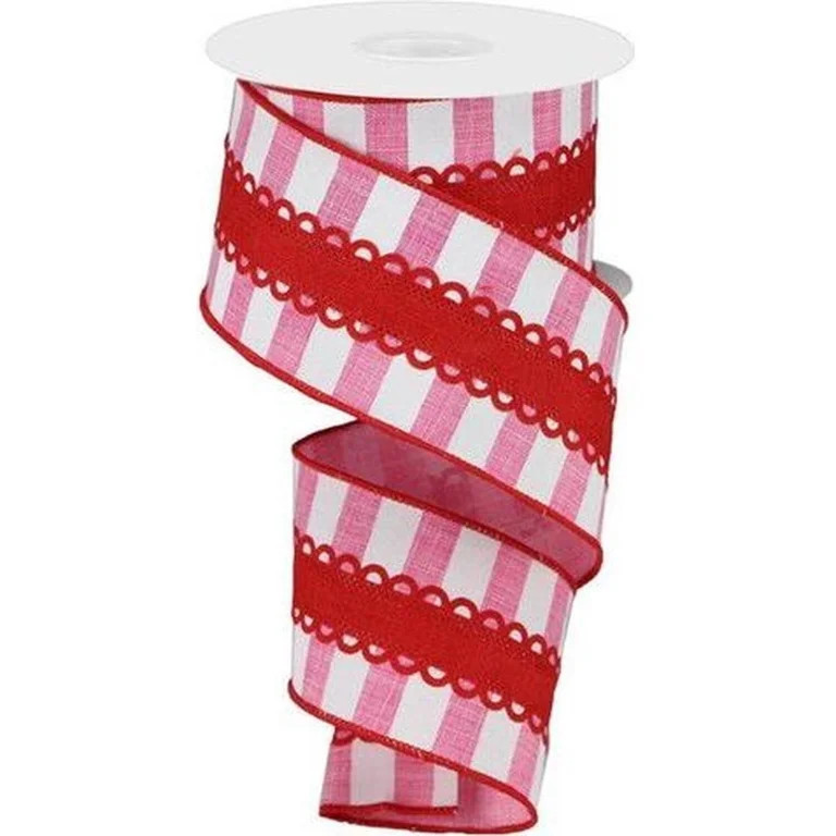 Craig Bachman 2.5" Lace On Horizontal Stripe Ribbon: Pink/White (10 Yards) Durable Fabric Wired E... | Walmart (US)