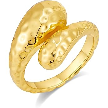 Gold Chunky Rings for Women 14K Gold Plated Hammered Adjustable Open Dome Ring Non Tarnish Statem... | Amazon (US)