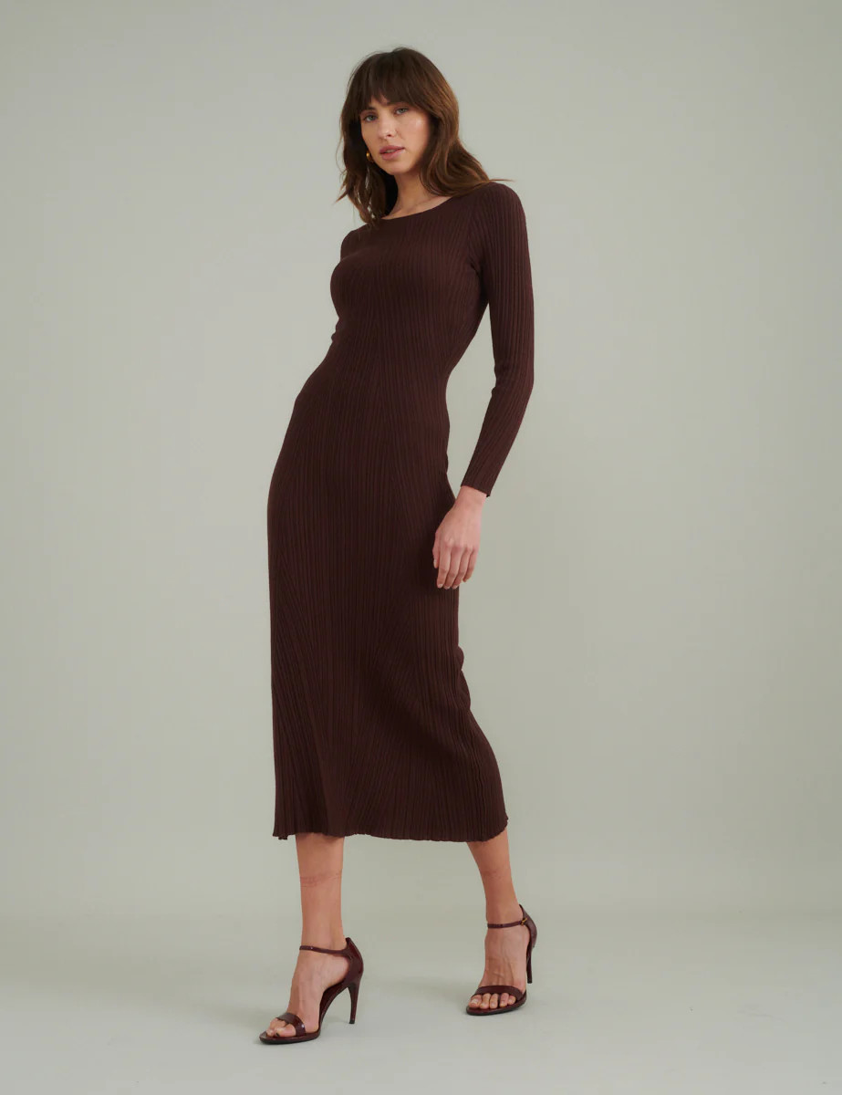 Brown Ribbed Knitted Midi Dress | Nobody's Child
