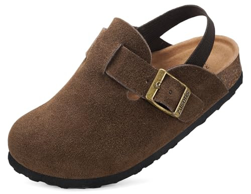 ZUSERIS Suede Leather Clogs for Kids Toddlers Clog Slippers Boys Girls Slip-on Sandals Indoor Outdoor Cute Cork Footbed Adjustable Buckle Mules,Coffee,8-8.5 Toddler=Label 160 | Amazon (US)