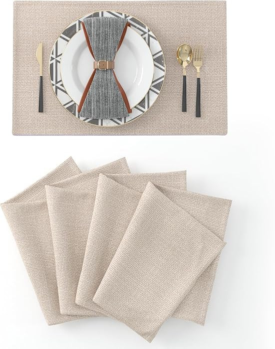 Set of 4,Soft Caddice Faux Linen 2 Side Place Mats Heat Resistant Dining Table Place Mats Kitchen... | Amazon (US)