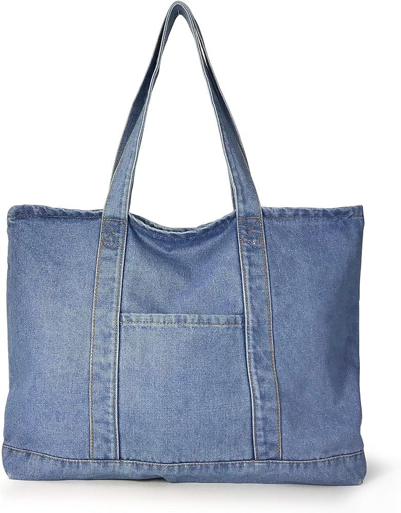 HOXIS Light Weight Soft Denim Tote Unisex Shopper Shoulder Handbag | Amazon (US)