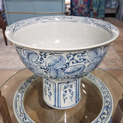 Classic Porcelain Blue And White Floral Round Tall Basin | Wayfair North America
