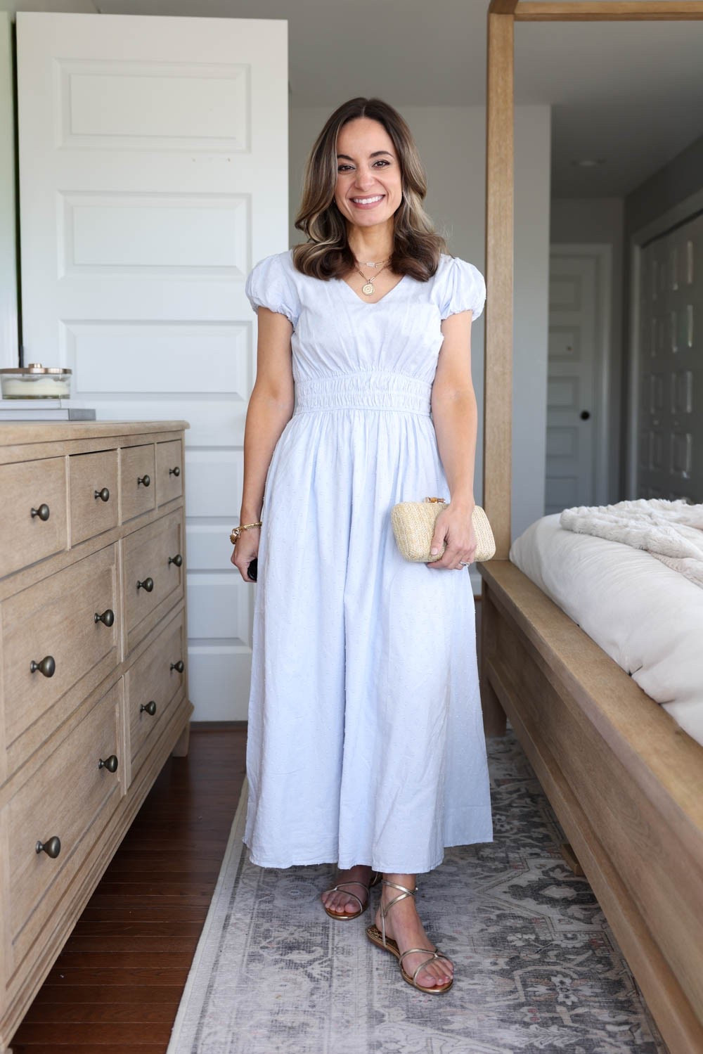 Summer outfits by color series: blue! 

Dress (Nordstrom): xxs 
Sandals (Sam Edelman): true to size 

My measurements for reference: I’m 4’10” and 105lbs. My bust, waist, and hip measurement is 32”, 24”, and 36”.