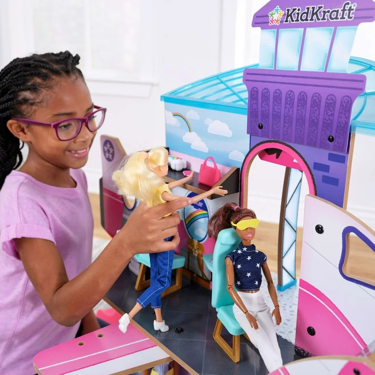 KidKraft Luxe Life 2-in-1 Wooden Airport and Jet Plane Doll Play Set with Over 15 Accessories | Walmart (US)