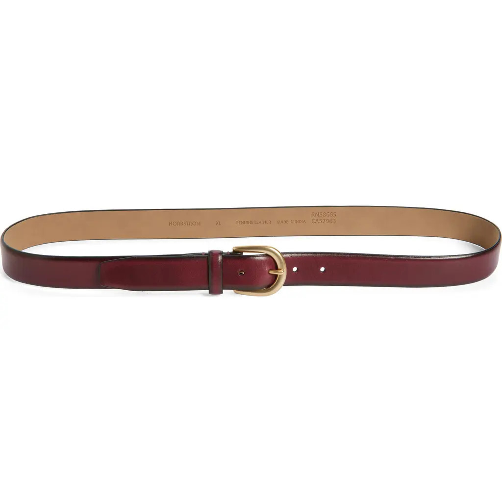 Nordstrom Melony Leather Belt in Burgundy- Gold at Nordstrom, Size Large | Nordstrom