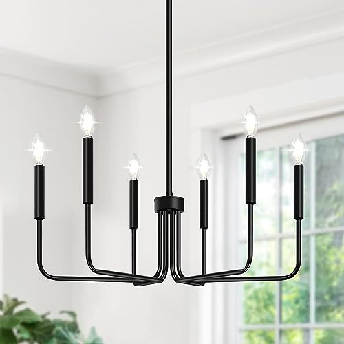 Black Chandelier, 6-Light Farmhouse Chandelier for Dining Room Lighting Fixtures Hanging, Dining Light Fixtures Industrial Modern Chandelier for Bedroom, Foyer, Hall, Kitchen, Living Room and Entryway | Amazon (US)