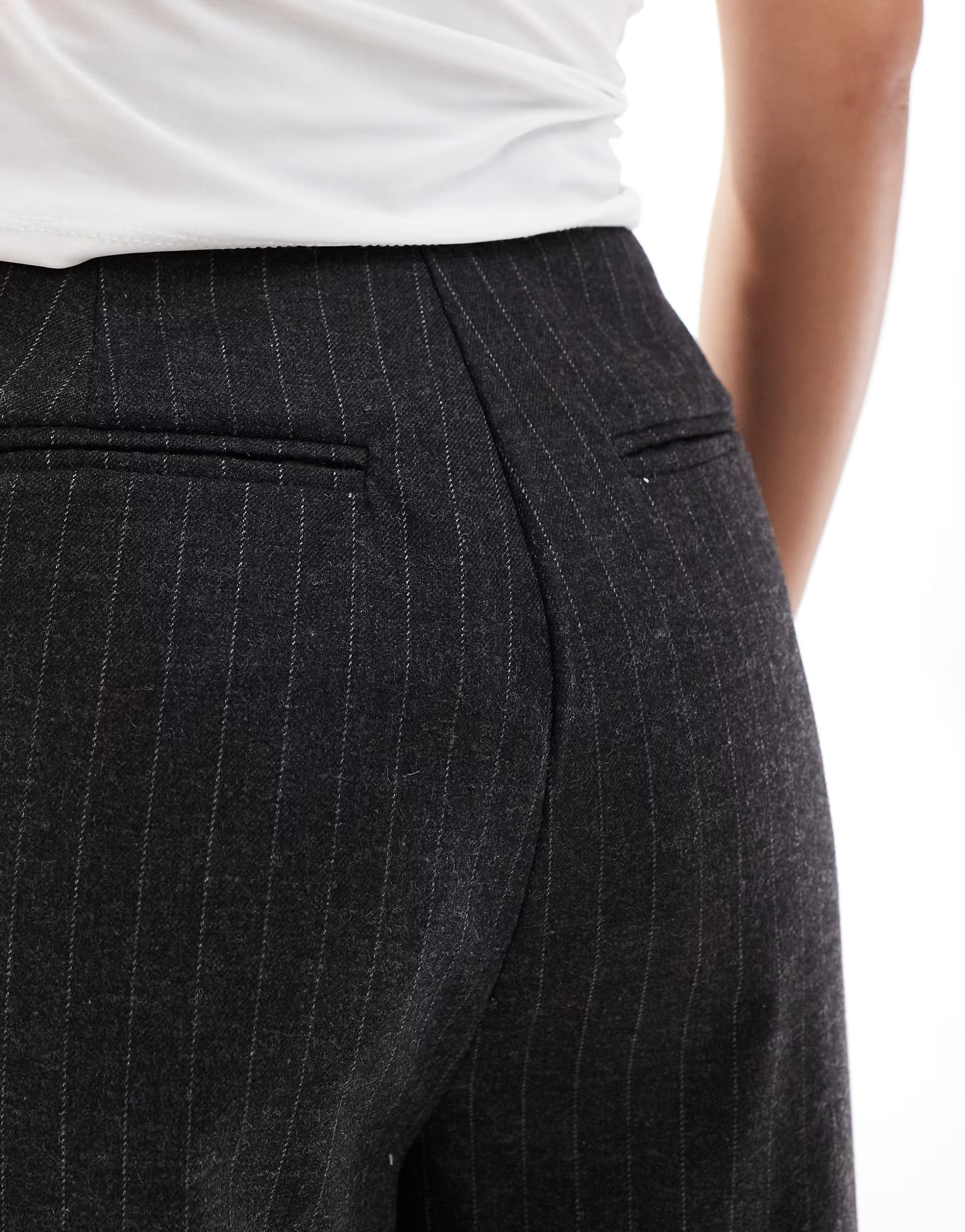 ASOS DESIGN tailored tie waist wide leg trousers with pleat detail in brushed charcoal stripe | A... | ASOS (Global)
