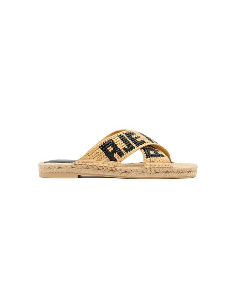 Aje Maisie Logo Raffia Slide | David Jones | David Jones (Australia & New Zealand)